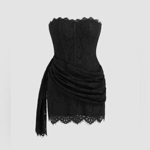 Cider Strapless Black Corset Dress with Lace
